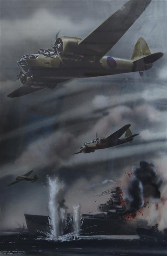 After Frank Wooton Bristol Blenheims bombing German shipping and aircraft, 27.5 x 20in.